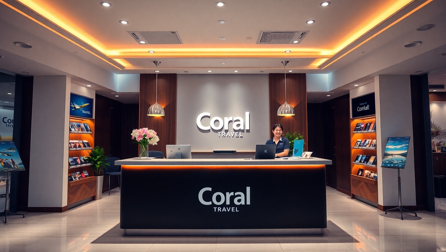 Туристический офис Coral Travel с клиентами и консультантом